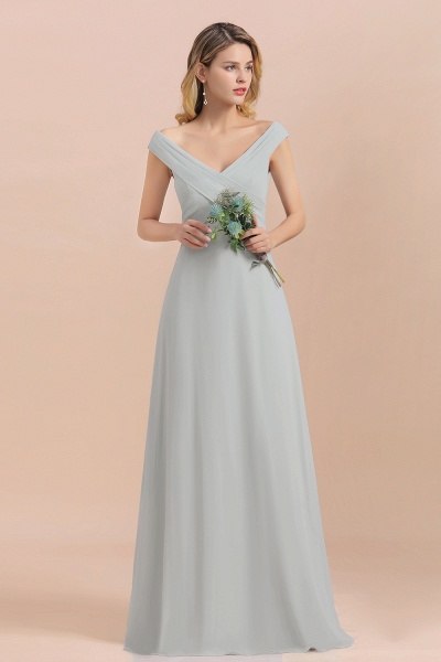Off-the-Shoulder V-neck A-Line Bridesmaid Dress Floor Length Chiffon Evening Dress_4