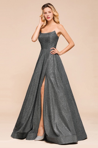 Glitter Strapless Backless Split Long Prom Dress_4