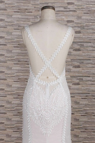 Latest V-neck Appliques Tulle Mermaid Wedding Dress_7
