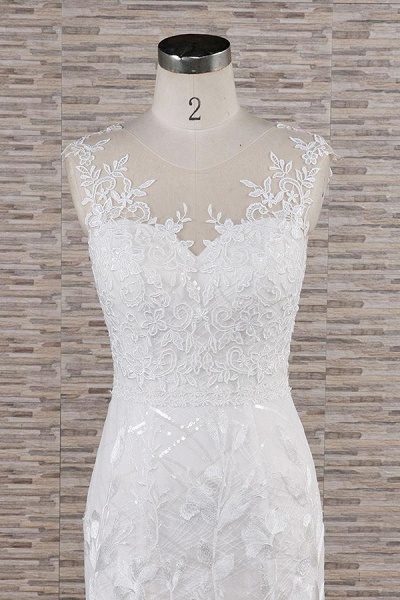 Elegant Lace Appliques Tulle Mermaid Wedding Dress_5