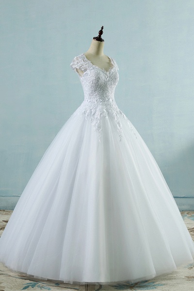 Appliques Cap Sleeve Tulle A-line Wedding Dress_4