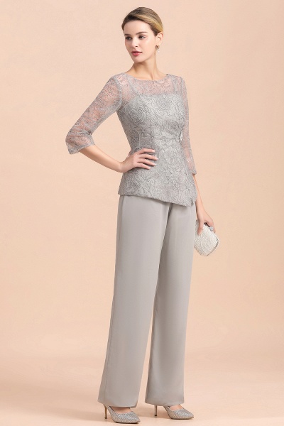 Elegant 3/4 Sleeves Lace Chiffon Jewl Mother of Bride Jumpsuit_5