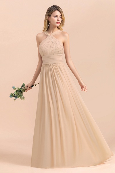 A-Line Sleeveless Soft Chiffon Backless Floor-length Bridesmaid Dress With Ruched_6