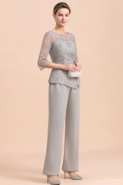 Elegant 3/4 Sleeves Lace Chiffon Jewl Mother of Bride Jumpsuit_7