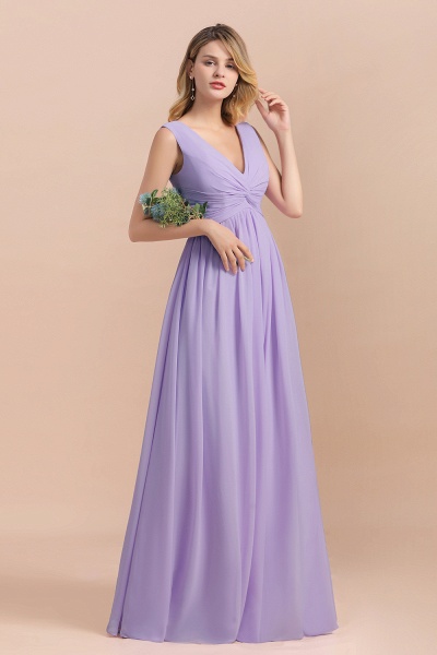 Lilac V-neck A-Line Evening Dress Sleeveless Chiffon Wide Straps Bridesmaid Dress_5