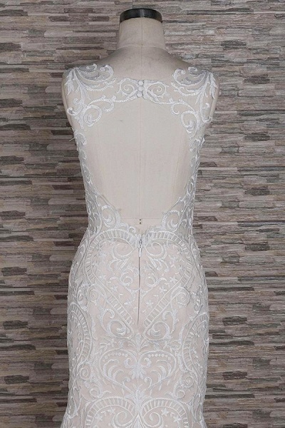 Sleek Square Neck Appliques Mermaid Wedding Dress_5