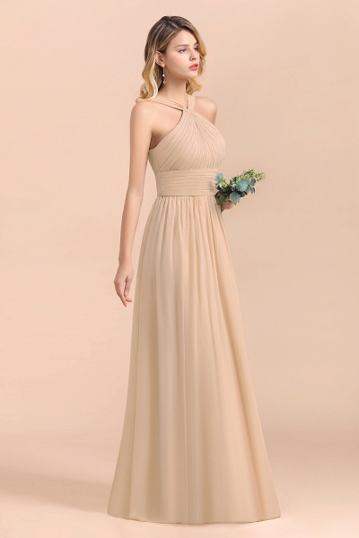 A-Line Sleeveless Soft Chiffon Backless Floor-length Bridesmaid Dress With Ruched_8