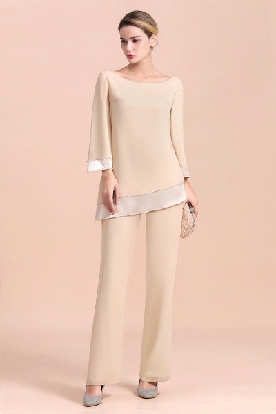 Chic Champagne Chiffon Long Sleeve Mother of Bride Jumpsuit_1