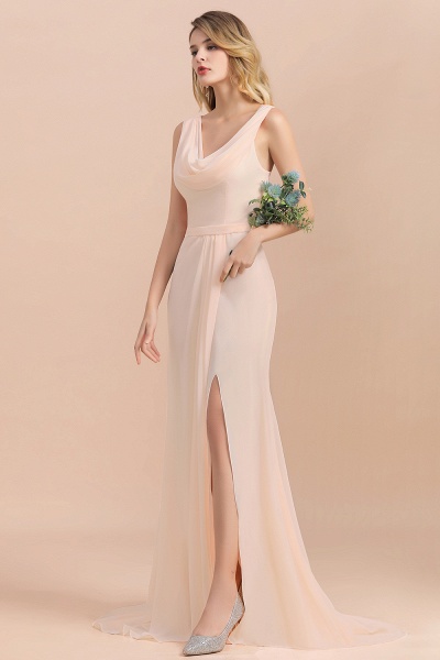 Elegant Scoop Neck Floor-length Chiffon Mermaid Bridesmaid Dress With Side Split_8