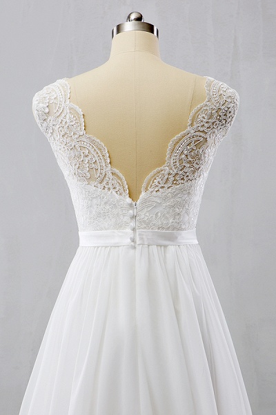 V-neck Lace Chiffon Flowy A-line Wedding Dress_5