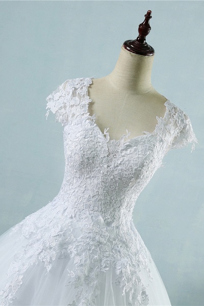 Appliques Cap Sleeve Tulle A-line Wedding Dress_5