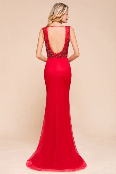 Detachable Deep V-Neck Sleeveless Beadings Tulle Prom Dress_8