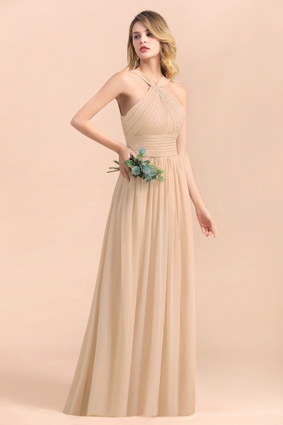 A-Line Sleeveless Soft Chiffon Backless Floor-length Bridesmaid Dress With Ruched_7