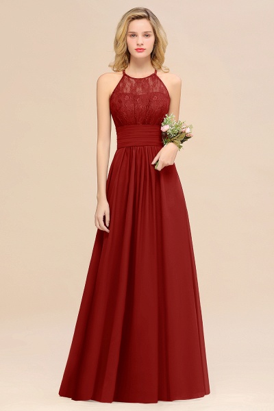 BM0766 Elegant Halter Ruffles Sleeveless Grape Lace Bridesmaid Dresses Affordable_48