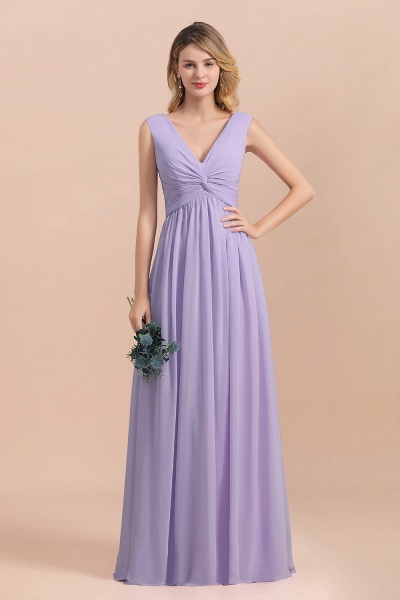 Lilac V-neck A-Line Evening Dress Sleeveless Chiffon Wide Straps Bridesmaid Dress_8