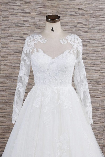 Awesome Applqiues Tulle Long Sleeve Wedding Dress_5