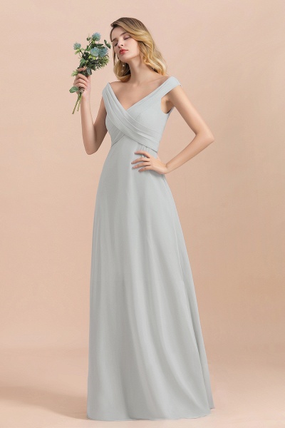 Off-the-Shoulder V-neck A-Line Bridesmaid Dress Floor Length Chiffon Evening Dress_7