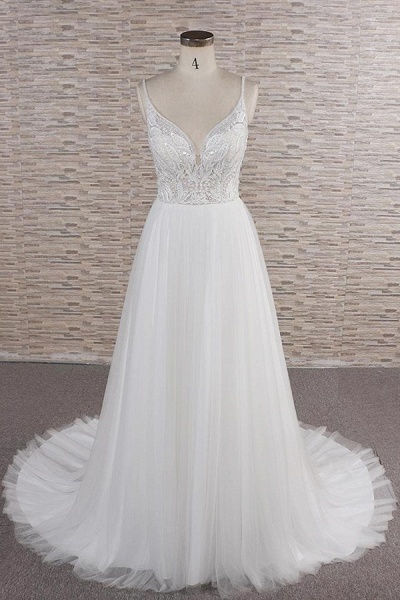 Chic Spaghetti Strap Appliques Tulle Wedding Dress_1