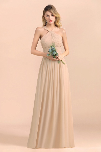 A-Line Sleeveless Soft Chiffon Backless Floor-length Bridesmaid Dress With Ruched_5