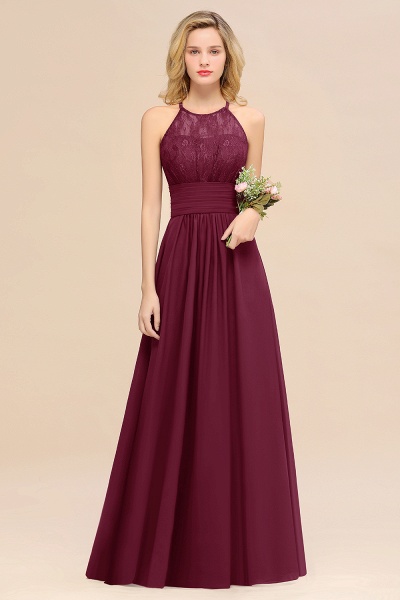 BM0766 Elegant Halter Ruffles Sleeveless Grape Lace Bridesmaid Dresses Affordable_44