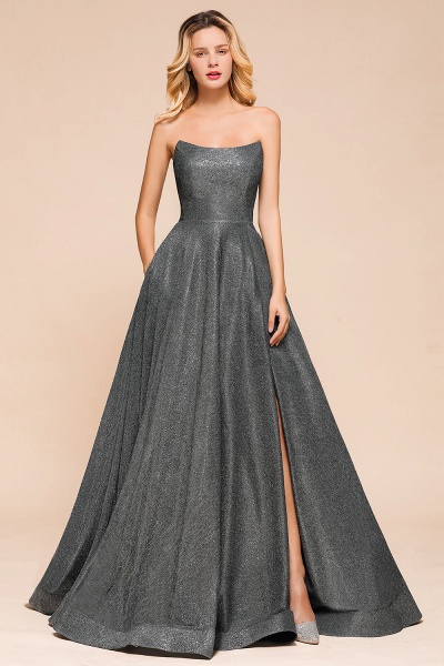 Glitter Strapless Backless Split Long Prom Dress_1
