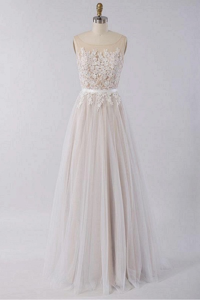 Floor Length Appliques A-line Tulle Wedding Dress_1