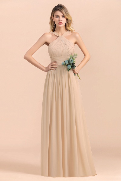 A-Line Sleeveless Soft Chiffon Backless Floor-length Bridesmaid Dress With Ruched_1