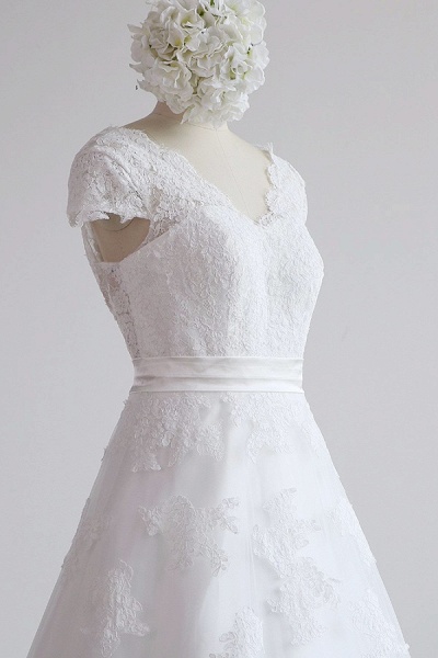 Elegant Lace Cap Sleeve Tulle A-line Wedding Dress_6