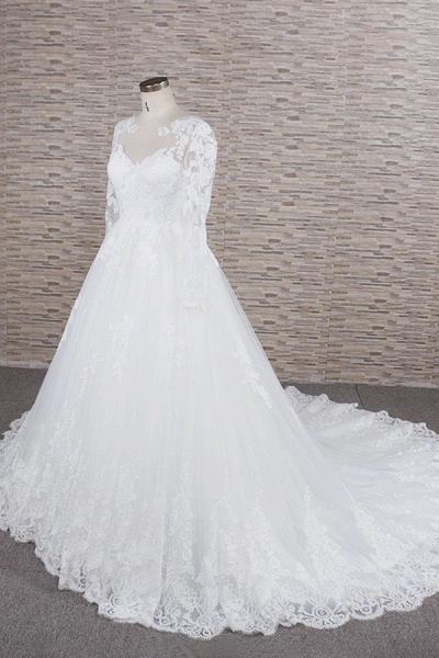Awesome Applqiues Tulle Long Sleeve Wedding Dress_4