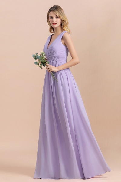 Lilac V-neck A-Line Evening Dress Sleeveless Chiffon Wide Straps Bridesmaid Dress_7