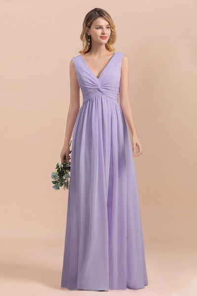 Lilac V-neck A-Line Evening Dress Sleeveless Chiffon Wide Straps Bridesmaid Dress_9