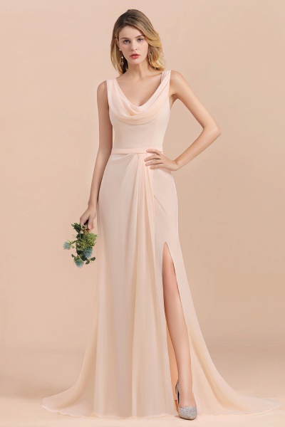 Elegant Scoop Neck Floor-length Chiffon Mermaid Bridesmaid Dress With Side Split_4