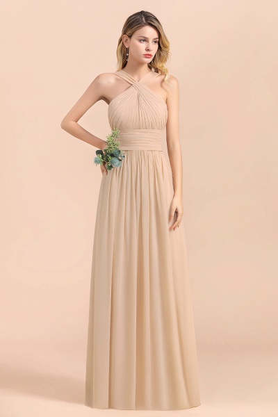 A-Line Sleeveless Soft Chiffon Backless Floor-length Bridesmaid Dress With Ruched_4