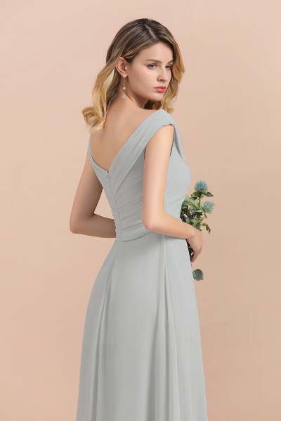 Off-the-Shoulder V-neck A-Line Bridesmaid Dress Floor Length Chiffon Evening Dress_8