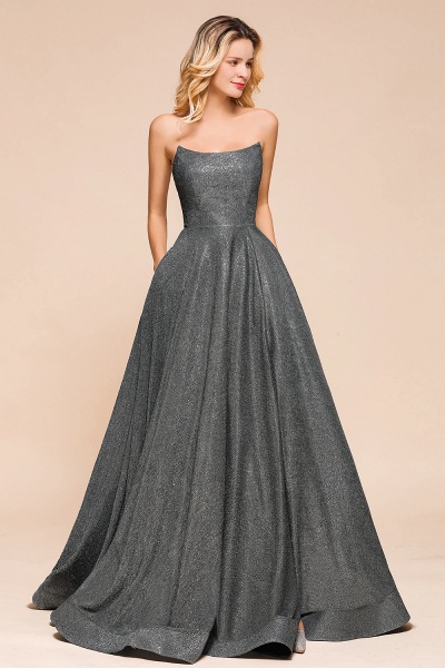 Glitter Strapless Backless Split Long Prom Dress_6