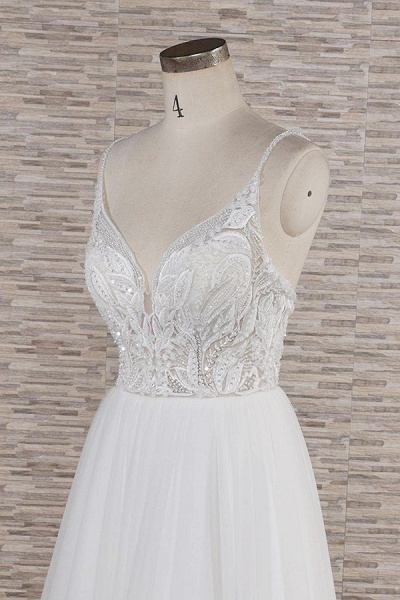 Chic Spaghetti Strap Appliques Tulle Wedding Dress_6