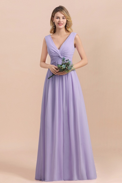 Lilac V-neck A-Line Evening Dress Sleeveless Chiffon Wide Straps Bridesmaid Dress_1