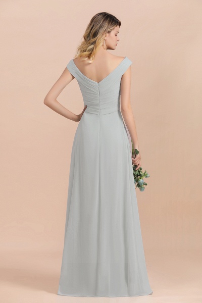 Off-the-Shoulder V-neck A-Line Bridesmaid Dress Floor Length Chiffon Evening Dress_3