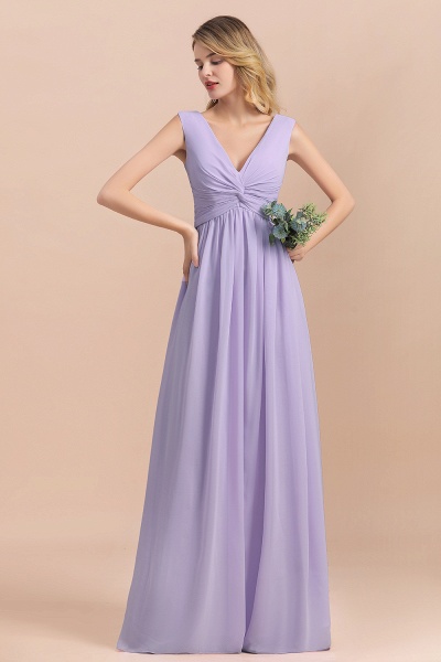 Lilac V-neck A-Line Evening Dress Sleeveless Chiffon Wide Straps Bridesmaid Dress_6