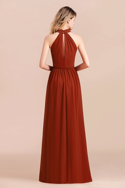 A-Line Halter Chiffon Floor-length Ruched Bridesmaid Dress With Side Slit_3