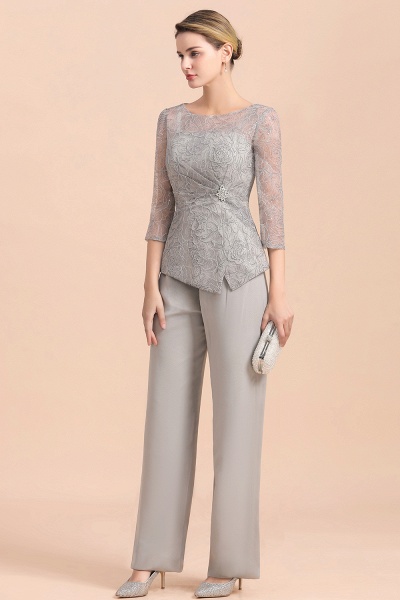 Elegant 3/4 Sleeves Lace Chiffon Jewl Mother of Bride Jumpsuit_6