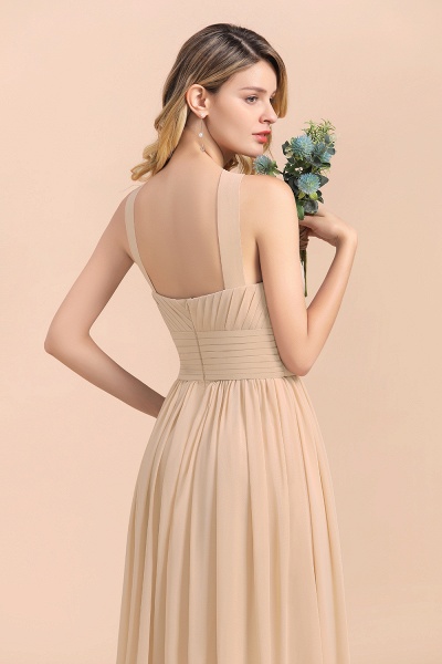 A-Line Sleeveless Soft Chiffon Backless Floor-length Bridesmaid Dress With Ruched_9