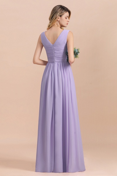 Lilac V-neck A-Line Evening Dress Sleeveless Chiffon Wide Straps Bridesmaid Dress_3