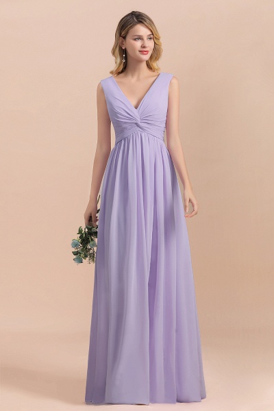Lilac V-neck A-Line Evening Dress Sleeveless Chiffon Wide Straps Bridesmaid Dress_4