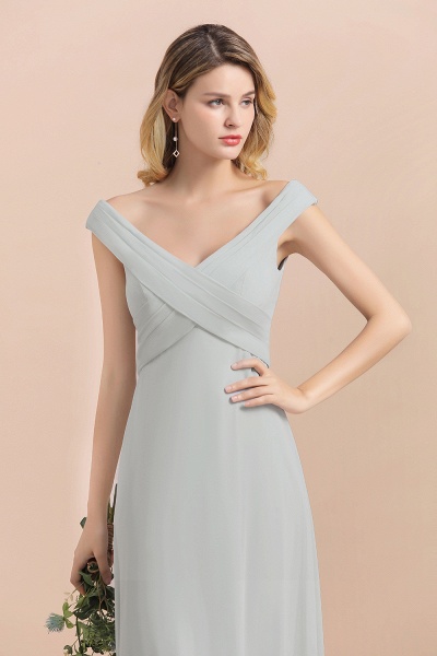 Off-the-Shoulder V-neck A-Line Bridesmaid Dress Floor Length Chiffon Evening Dress_9