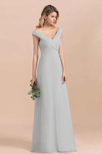 Off-the-Shoulder V-neck A-Line Bridesmaid Dress Floor Length Chiffon Evening Dress_5