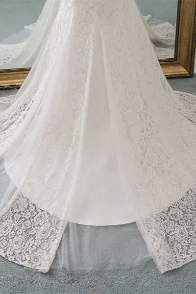 Elegant Long Mermaid Sweetheart Lace Wedding Dress with Cap-Sleeves_7
