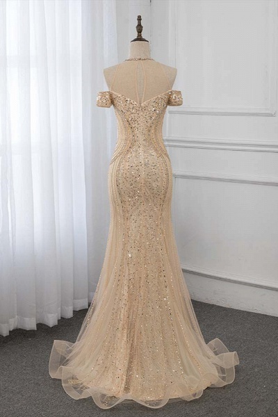 Charming Bateau Off-the-shoulder Sequins Beading Mermaid Tulle Prom Dress_2