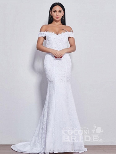 Beading Appliques Lace-up Mermaid Wedding Dresses_5