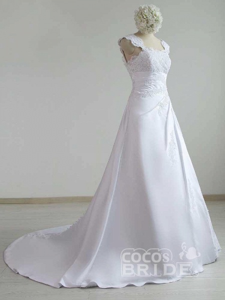 Elegant Square Lace-up Beaded A-line Wedding Dresses_2